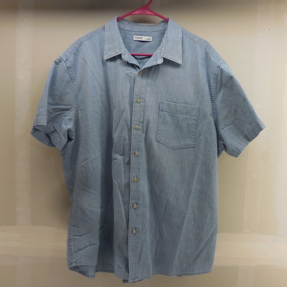 Sonoma Goods For Life Mens XXL Blue Chambray Short Sleeve Button Down Shirt